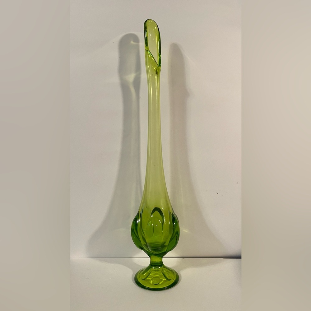 Vintage Viking Glass Epic Line six petal swung vase in avocado green